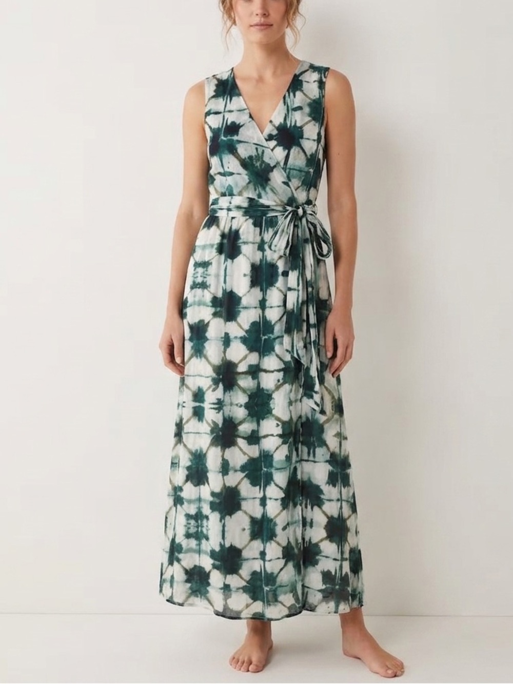 Banana Republic Green Tie Dye Wrap Maxi Dress Sleeveless Cotton Shibori❤️